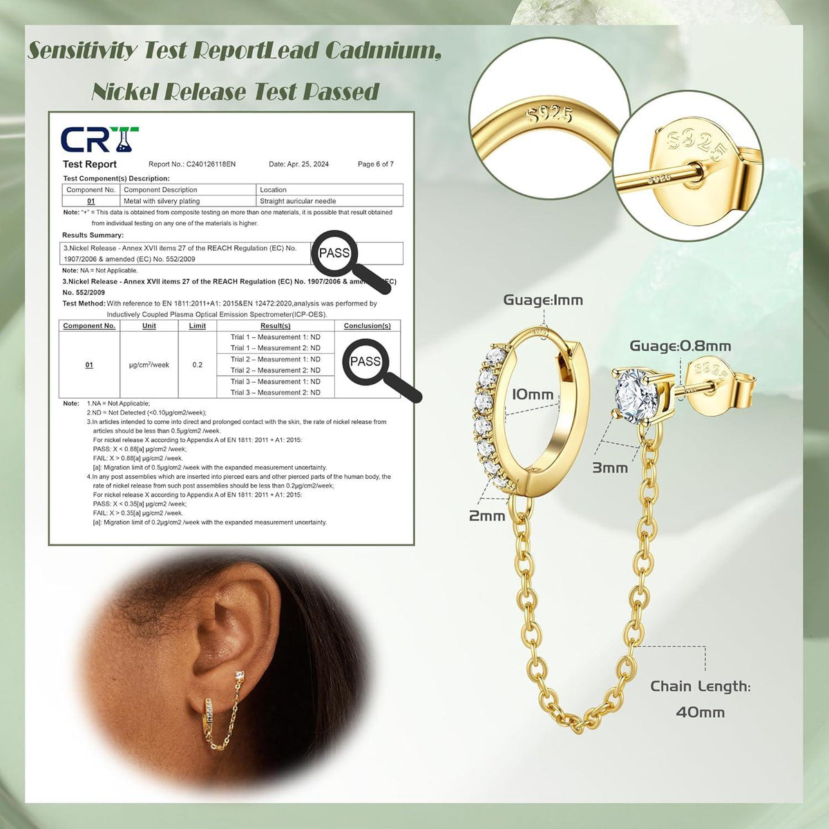 Adramata Ohrringe 925 Silber 14K Vergoldet Zirkonia Hängend Kette Set