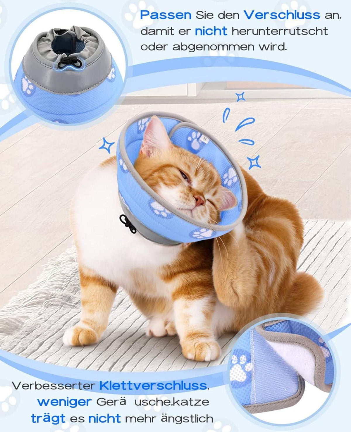 Einstellbare Halskrause Katze Weich Kragen Cone Blau L 22.9-30.5cm