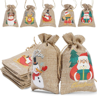 12er Pack Weihnachts-Jute-Geschenktüten Zugbänder kleine
