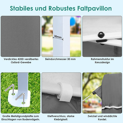 3x6 Faltpavillon wasserdicht mit Seitenteilen & Sandsäcken