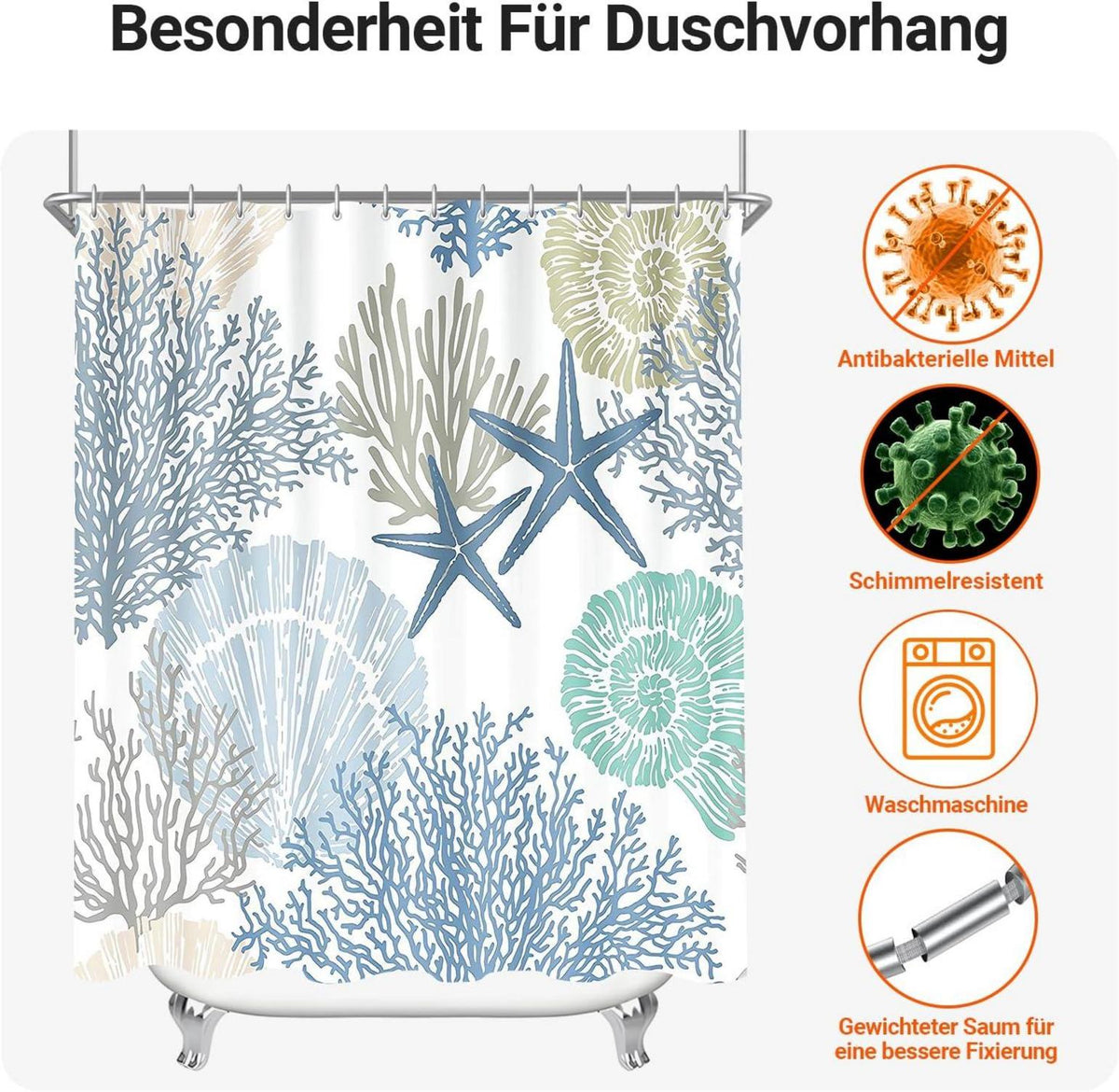 Duschvorhang Unterwasseralgen Antischimmel 200x160cm Textil 12 Ösen