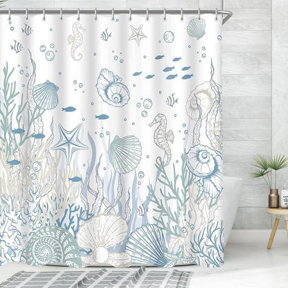 Duschvorhang U-Boot Seepferdchen 100x200cm Textil Wasserabweisend 6 Ösen Badezimmer