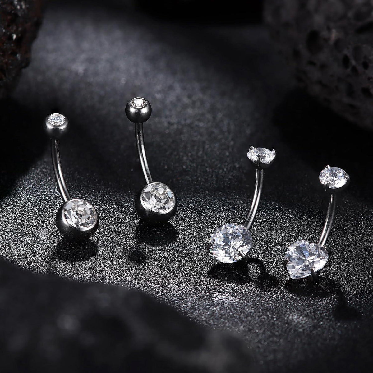 Bauchnabelpiercing G23 Titan Herz CZ Silber 14G 8-16mm