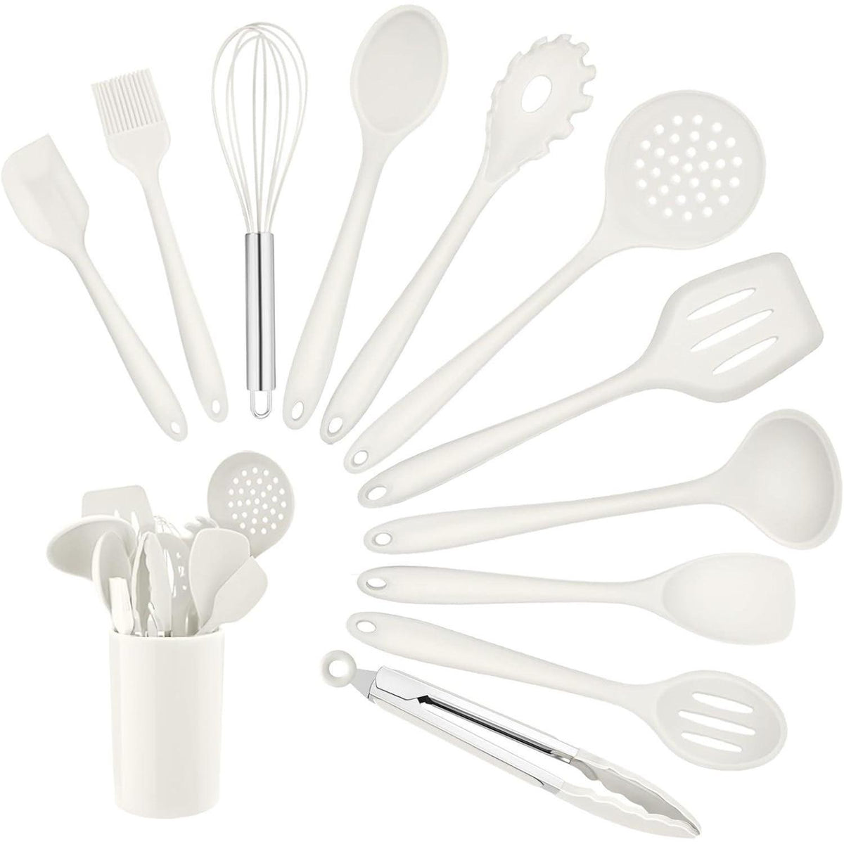 Silikon Küchenhelfer Set 12-teilig mit Halter – Weiß
