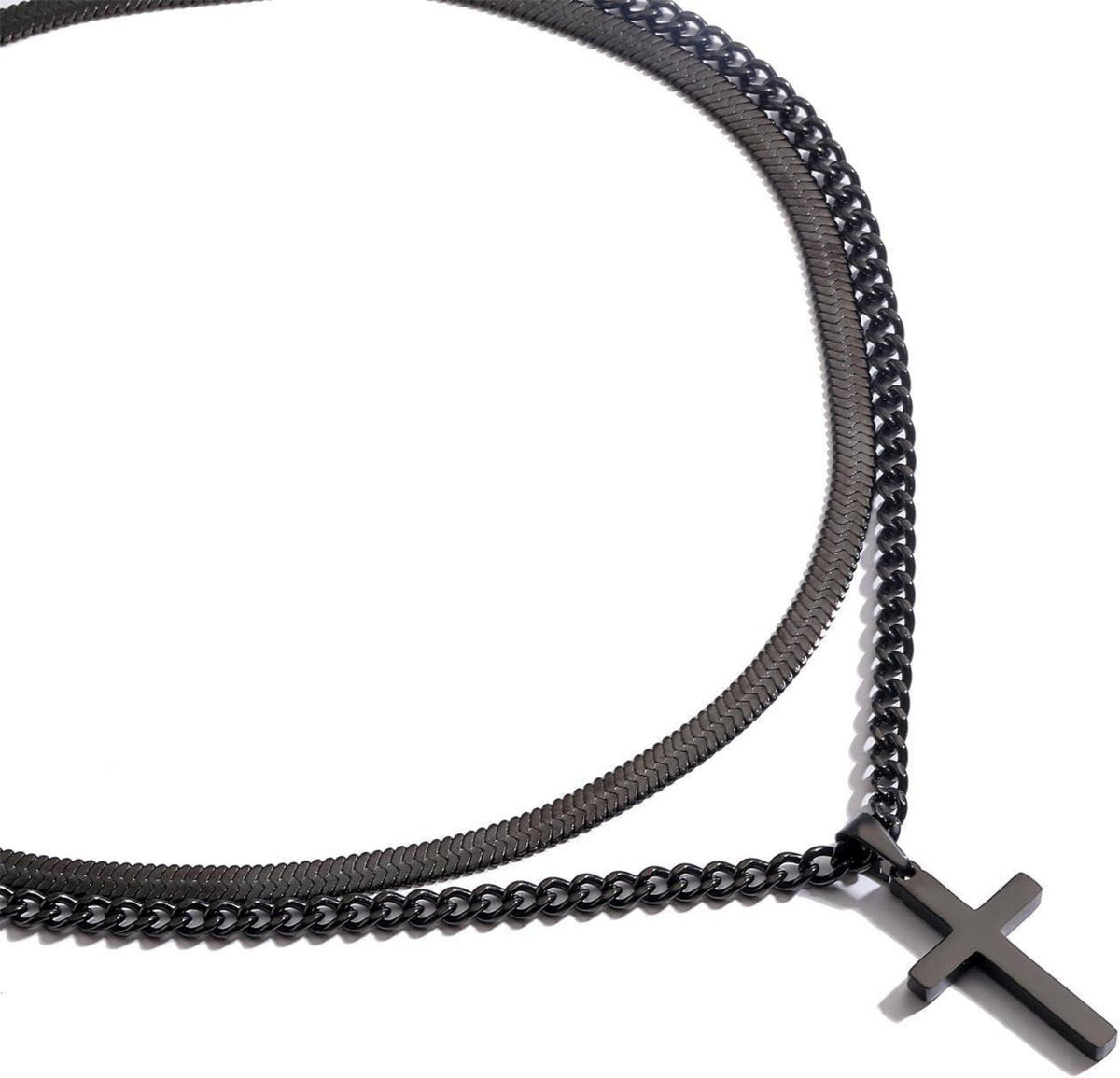 Kreuzkette Edelstahl Kubanische Kette Anhänger Schwarz Gold