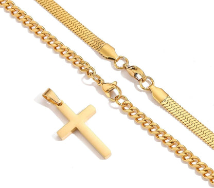 Herren Kreuzkette Edelstahl Schwarz Gold Silber 22/24 Zoll
