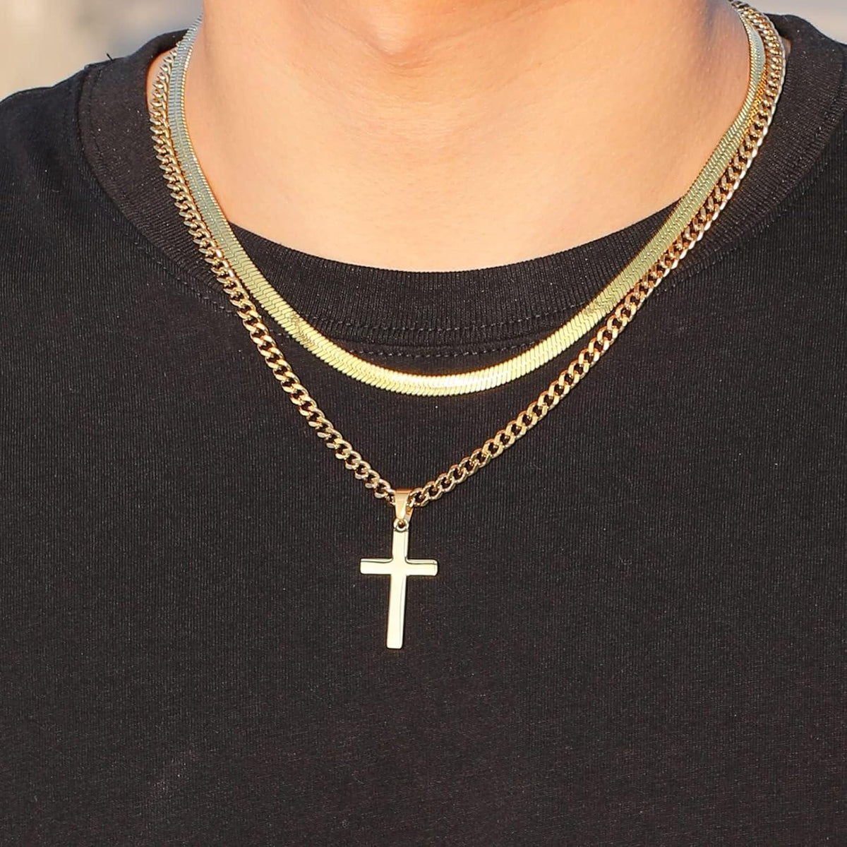 Kreuzkette Herren Silber Gold Schwarz Edelstahl Anhänger