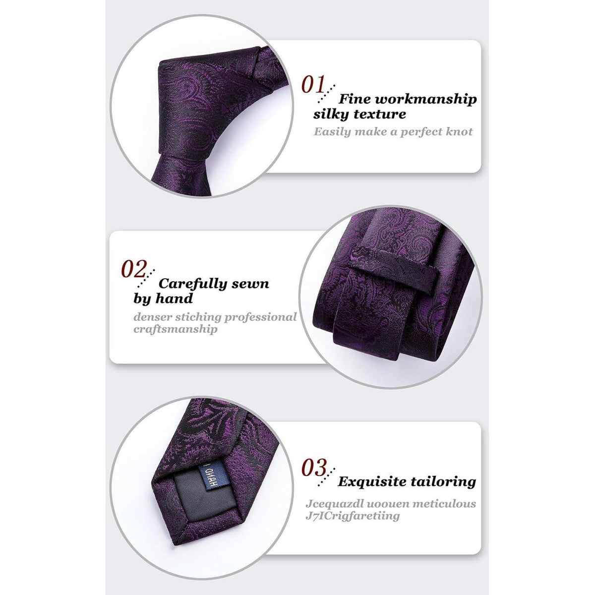 Paisley Krawatte & Einstecktuch Set Dunkellila für Herren
