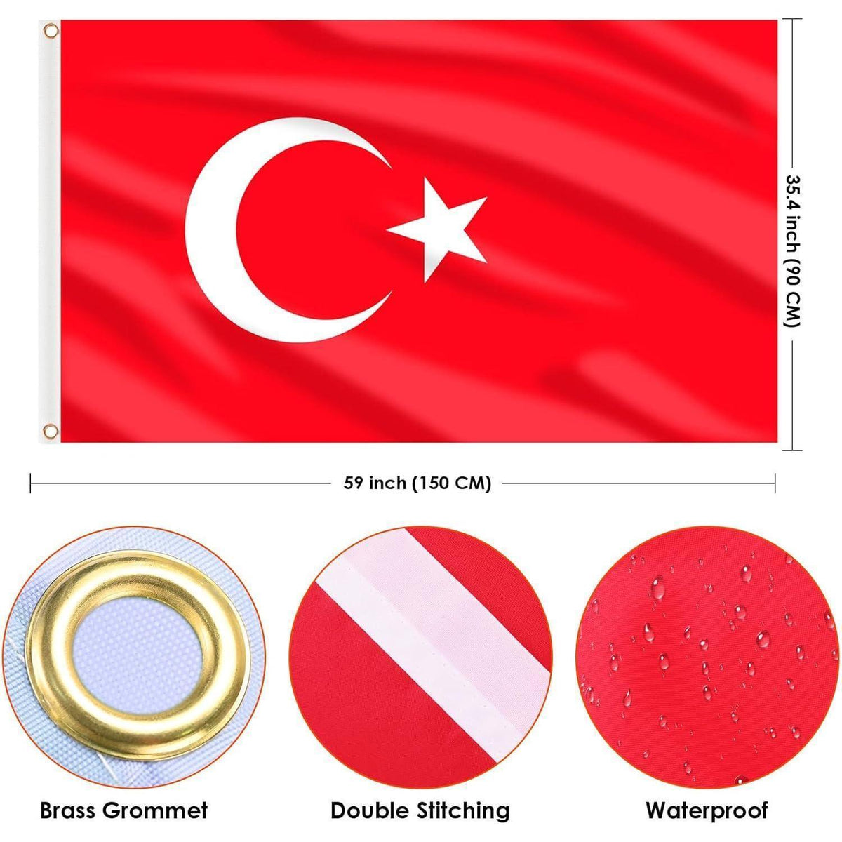 2er Set Türkei Flagge 90x150cm mit Messingösen