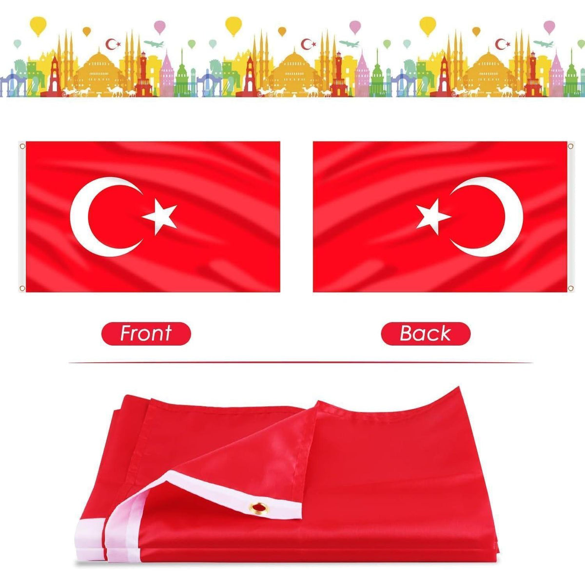 2er Set Türkei Flagge 90x150cm mit Messingösen