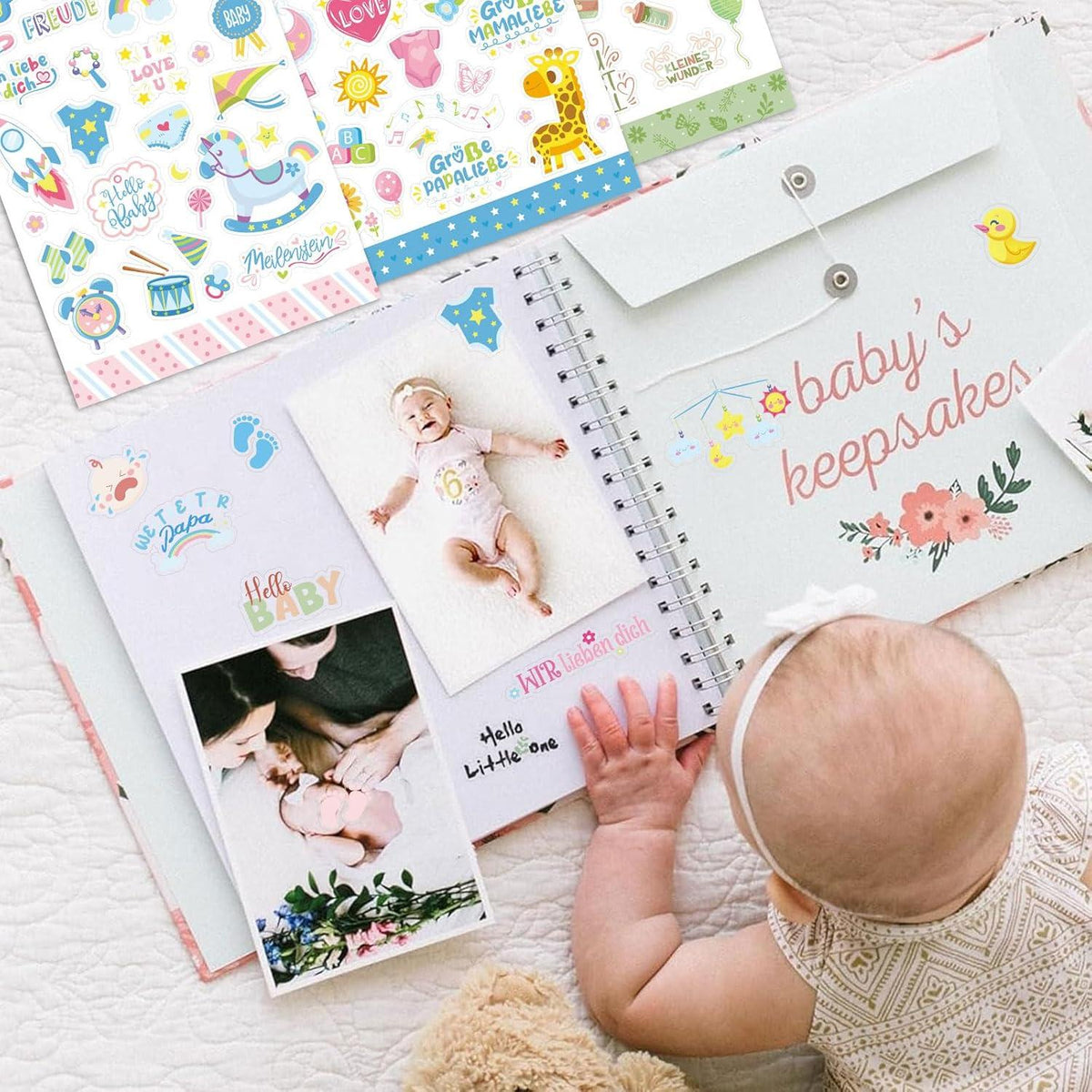 Sticker Babyalbum Fotoalbum Aufkleber Geburt Babyparty Mädchen Junge