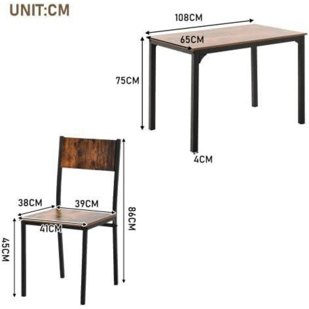 Esszimmer Set Holz & Stahl – Industrie Stil, 65x108cm