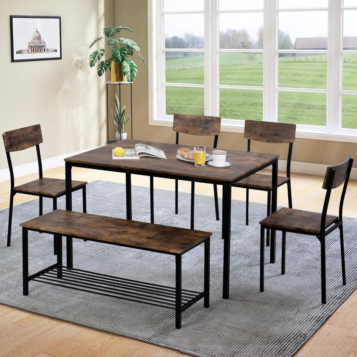 Essgruppen Holz & Stahl – Industrie Stil 70x110cm mit Sitzbank