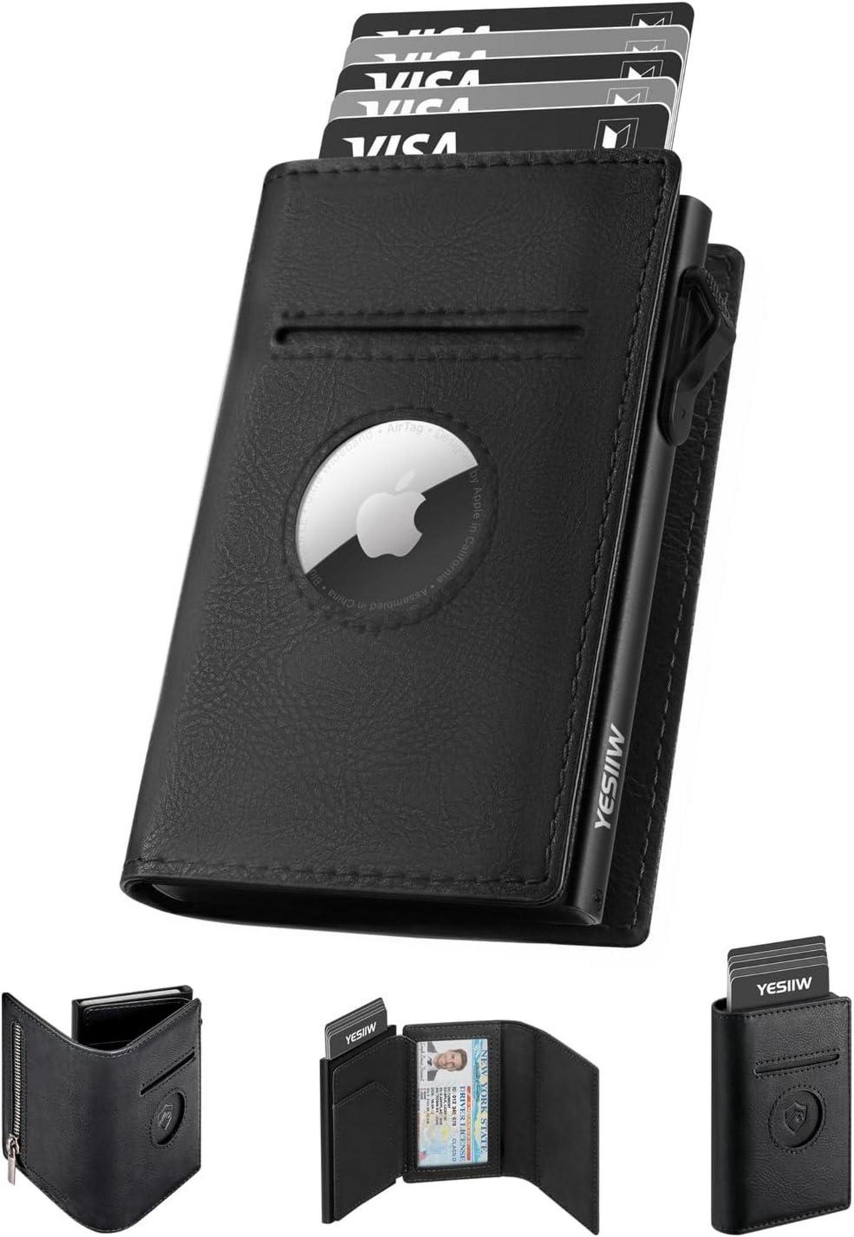 Smart Wallet mit Airtag RFID-Schutz und Münzfach - Schwarz