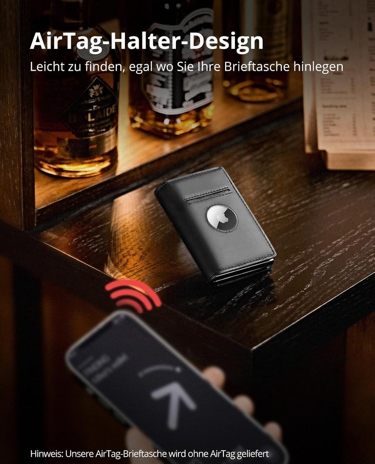 Herren Airtag Wallet mit Münzfach RFID Schutz Schwarz