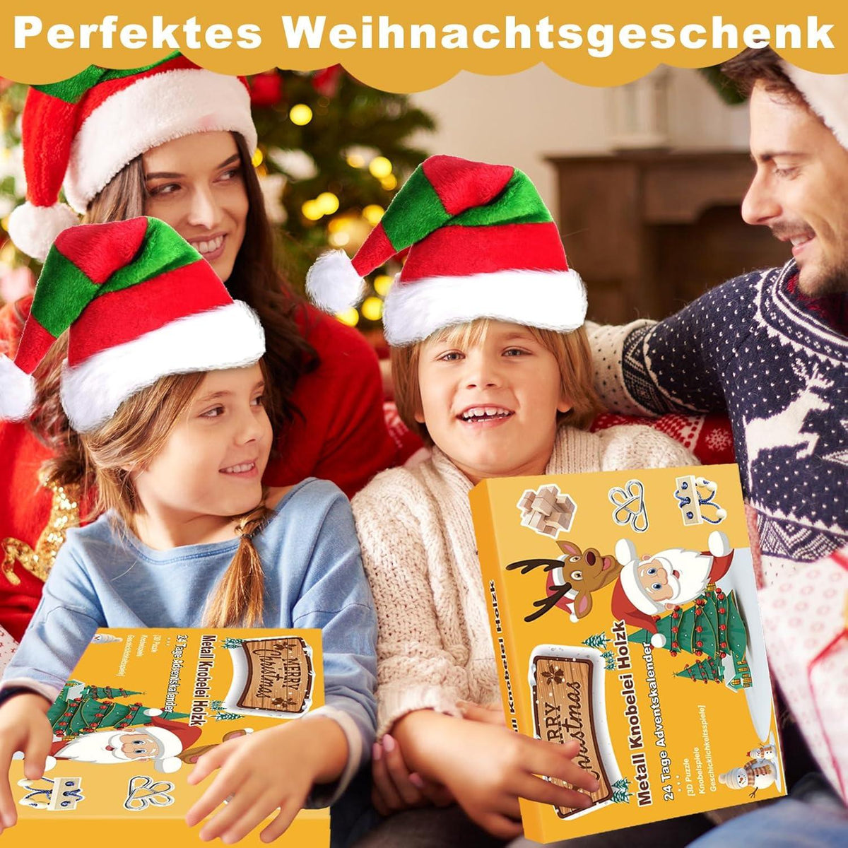 Adventskalender 2024: Metall Knobelspiele für Kinder & Erwachsene, 3D Holz
