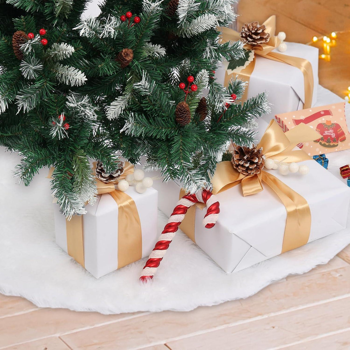 Weihnachtsbaumdecke 36-Zoll Jutebaumdecke weißen Schneeflocken