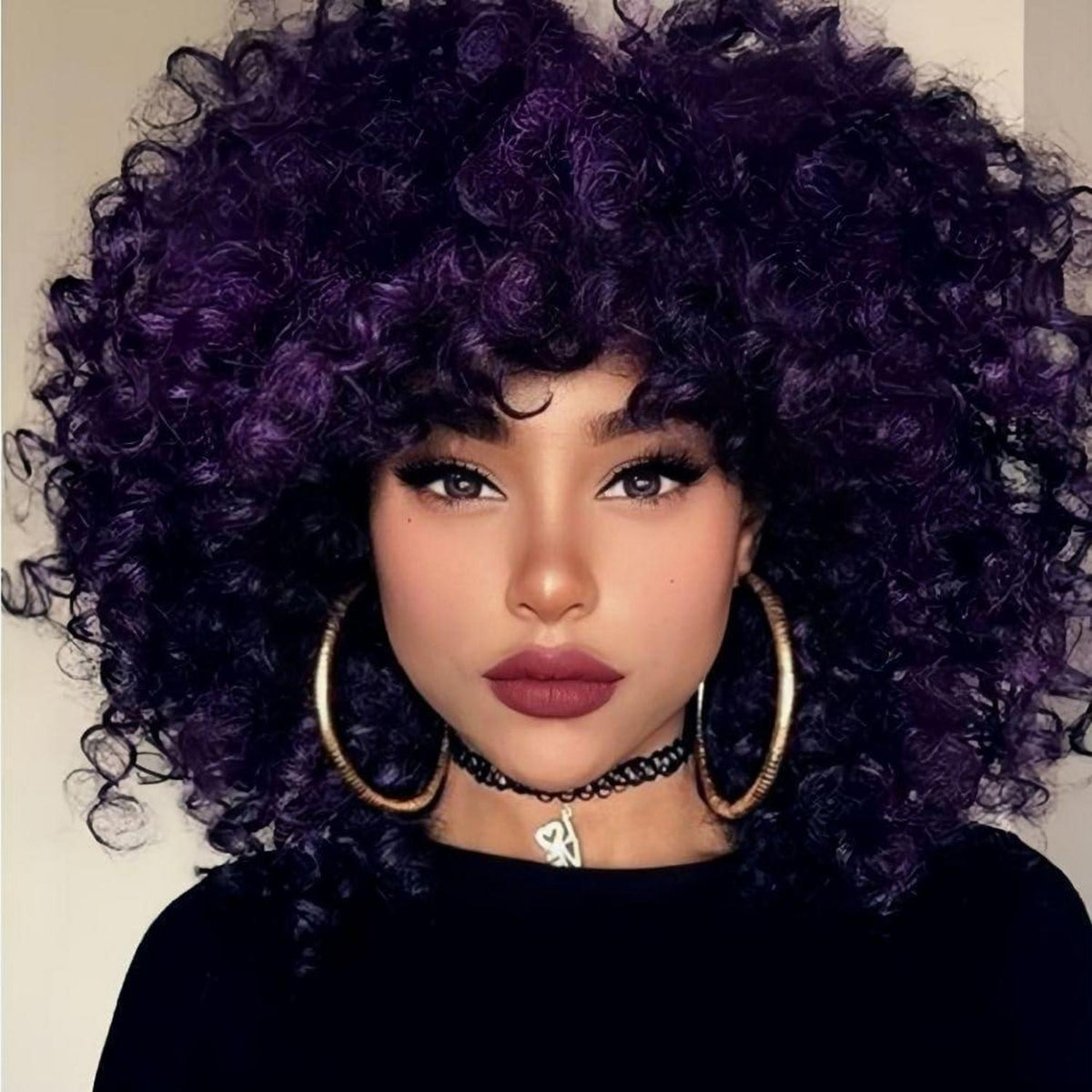 Afro Lila Locken Perücke – Synthetisch & Hitzebeständig