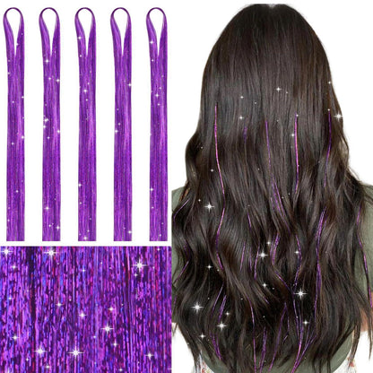 Haar Glitzersträhnen Lila 120cm 1200 Stück für Festivals & Partys