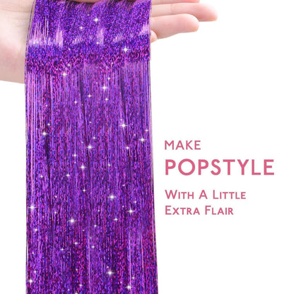 Haar Glitzersträhnen Lila 120cm 1200 Stück für Festivals & Partys