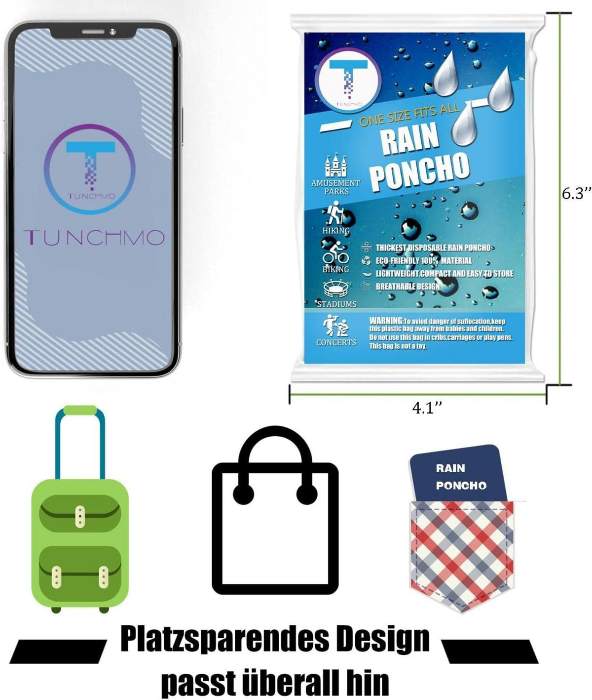 Einweg Regenponchos transparent wasserdicht 6 Stück tunnzug Kapuze