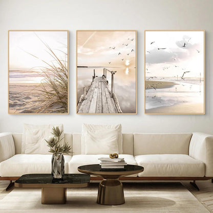 Poster Set 3er-Set Natur Strand Küsten Szenerie Wandbilder Boho Deko