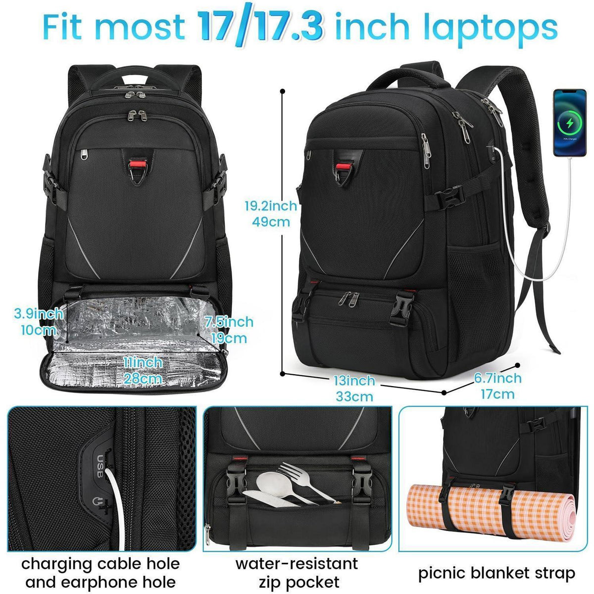 Laptop Rucksack 17.3 Zoll mit Lunchfach & TSA-Freigabe