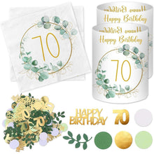 70. Geburtstag Deko Set Grün Eukalyptus Servietten Windlichter Konfetti