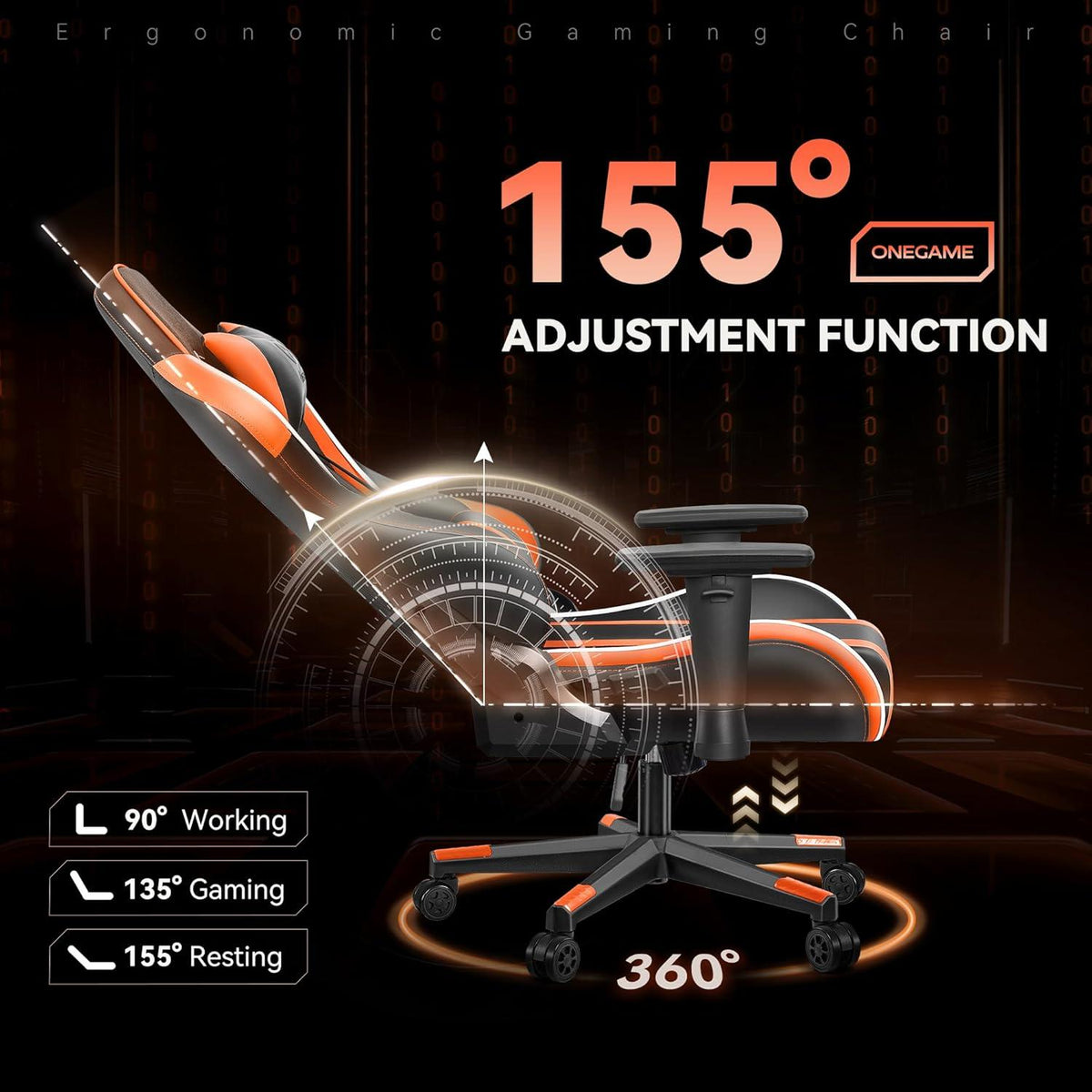 Ergonomischer Gaming Stuhl mit 3D Armlehnen, höhenverstellbar, Orange