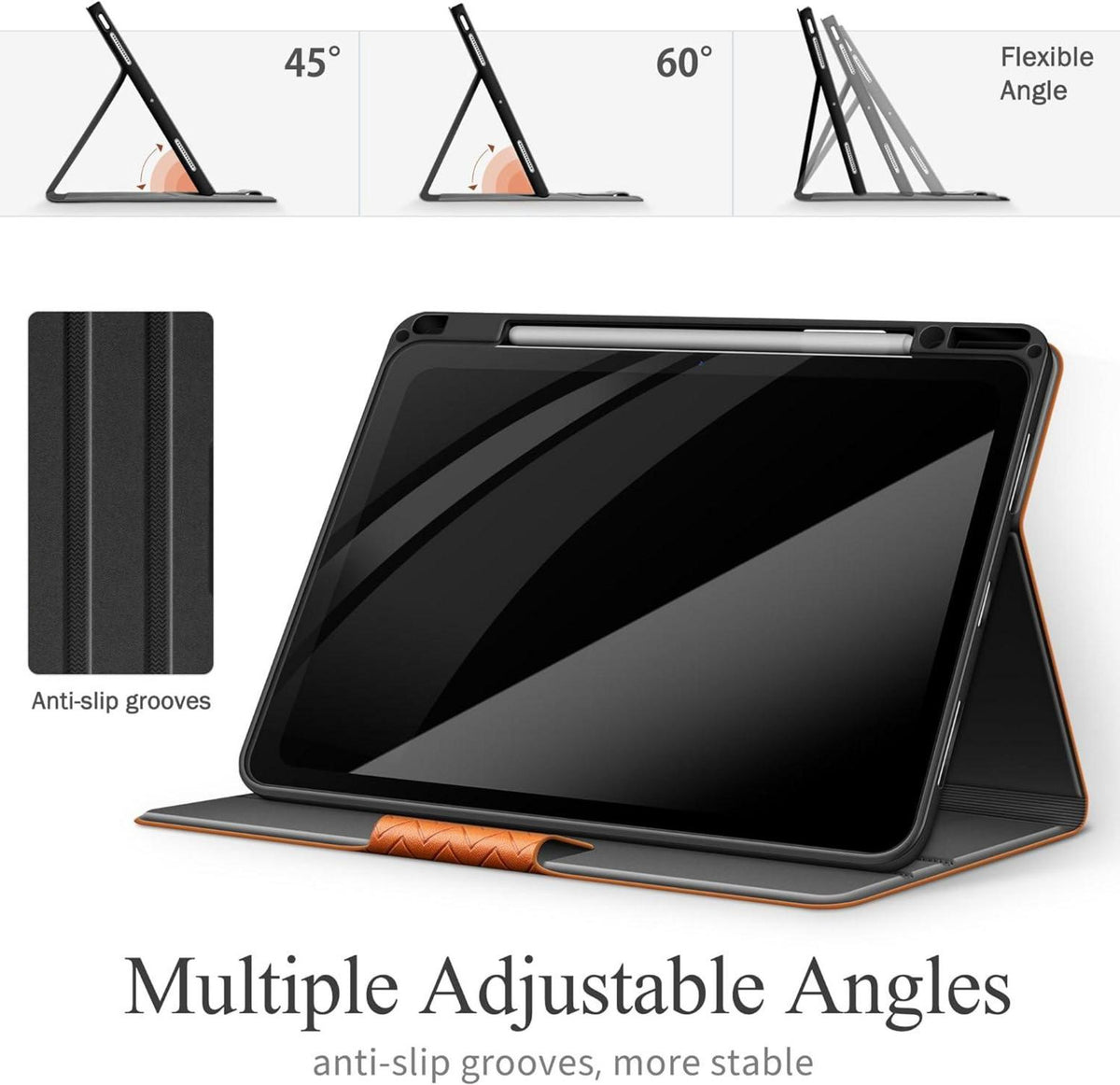 Schutzhülle für iPad Air 13 Zoll M2 2024 Braun Stifthalter Auto Schlafen/Wachen