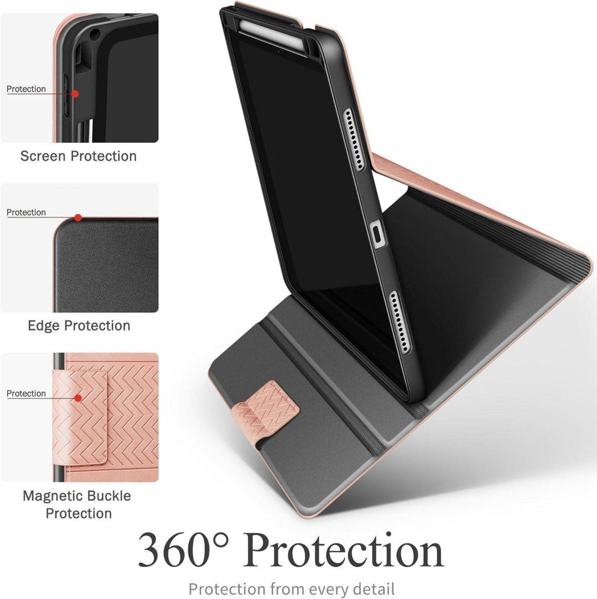 AUAUA iPad Pro 13 Hülle 2024 PU Leder Stifthalter Auto Schlafen Rosa