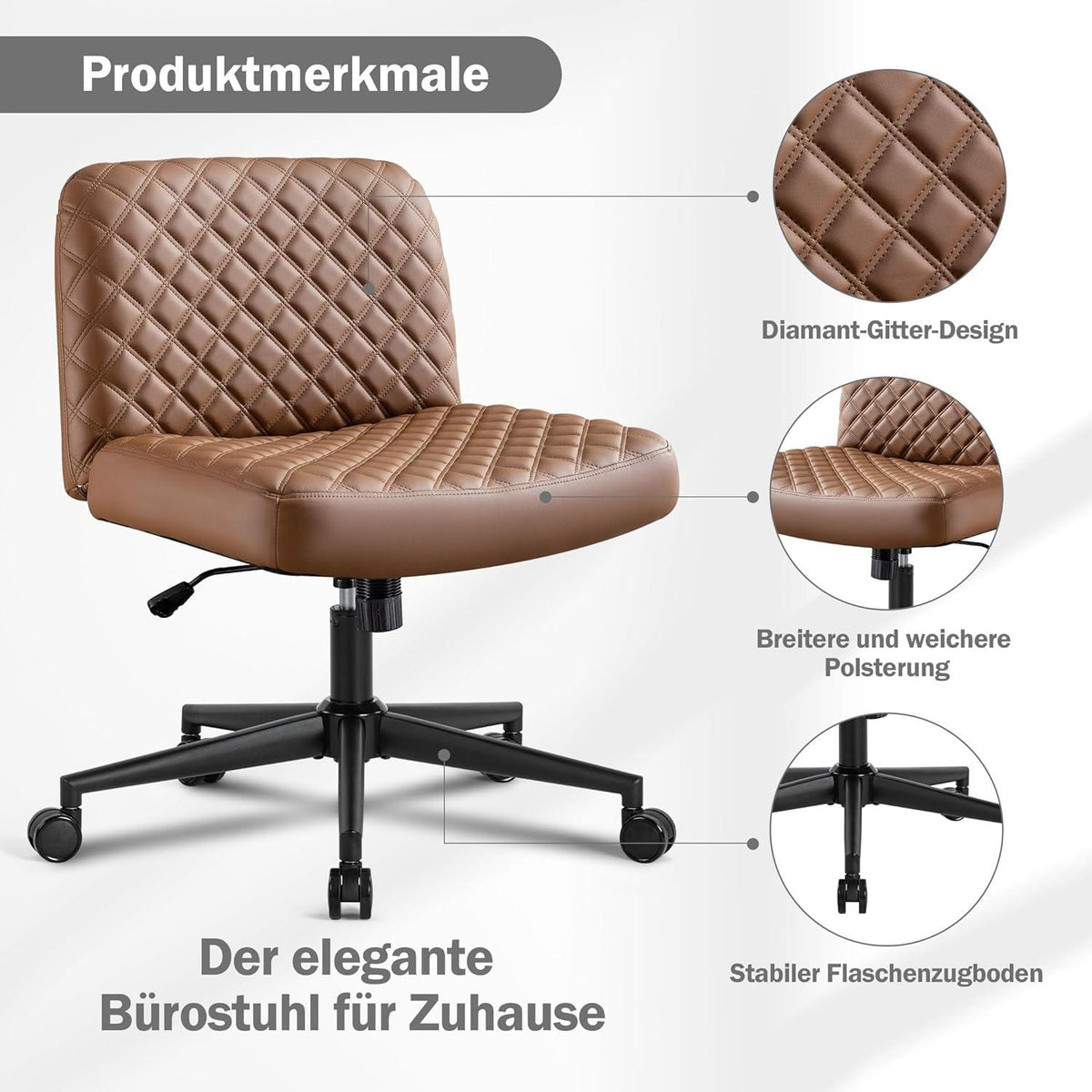 Fantasylab Bürostuhl Ergonomisch ohne Armlehnen 120° Neigung