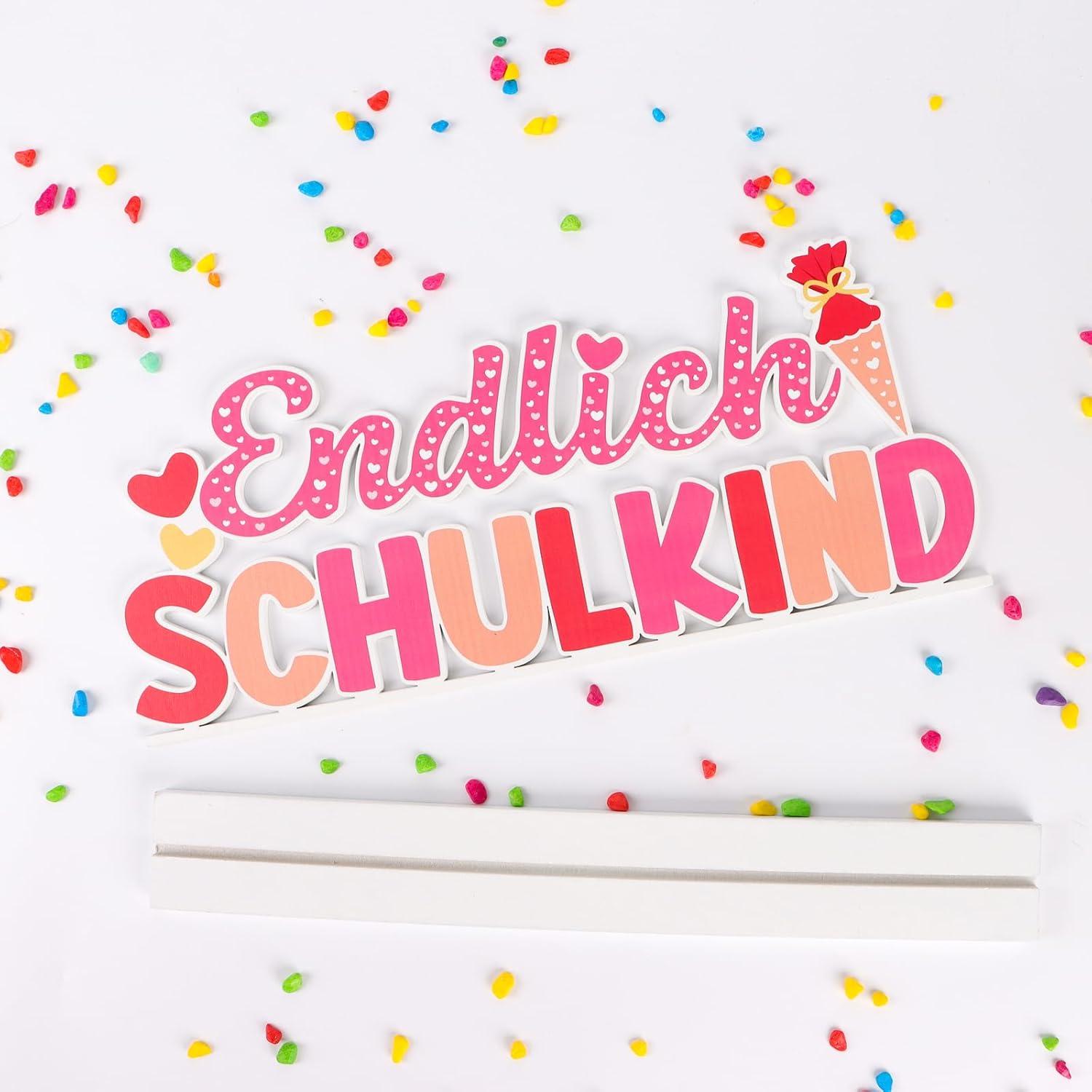 Tischdeko Einschulung Mädchen in Rosa mit Holzschriftzug