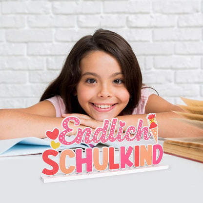 Tischdeko Einschulung Mädchen Rosa Schulanfang Deko Holzstruktur