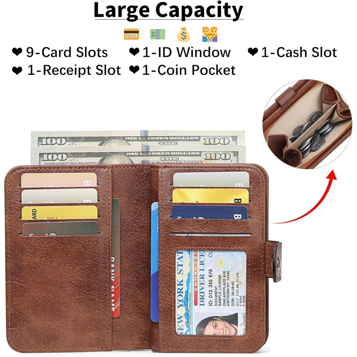 Damen Portemonnaie mit RFID-Schutz, Retro-Braun