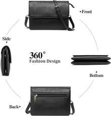 Damen Umhängetasche Crossbody Leder Retro-schwarz