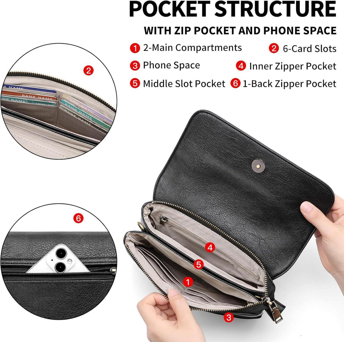 Damen Umhängetasche Crossbody Leder Retro Schwarz verstellbarer Schultergurt