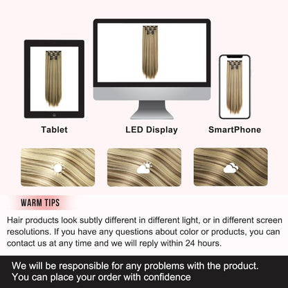 Clip-in Haarverlängerung braun mit blonden Highlights, 61 cm