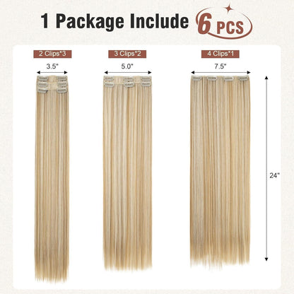 Clip-in Haarverlängerung Dunkelblond mit Highlights, 61 cm