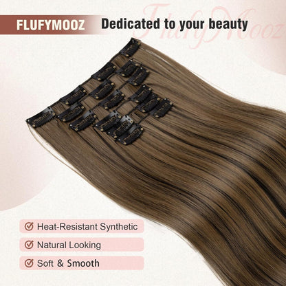Clip-in Haarverlängerung Schwarzbraun mit Highlights, 61 cm