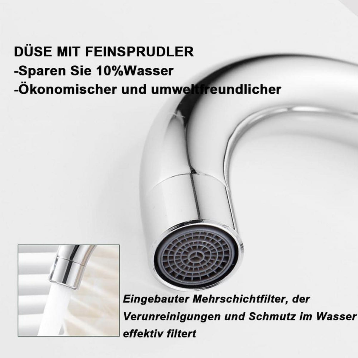 Küchenarmatur Edelstahl 360° Drehung Wasserhahn mit Doppelrohr