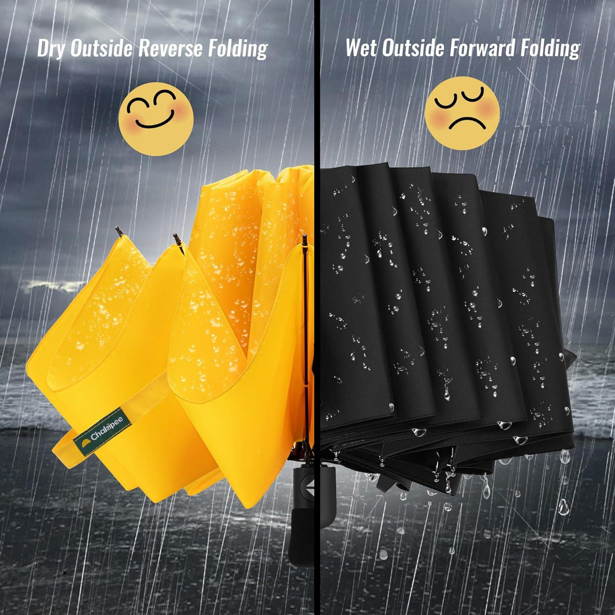 Kompakter Reise Regenschirm Groß Sturmfest Gelb 105 cm 210T Teflon-Beschichtung