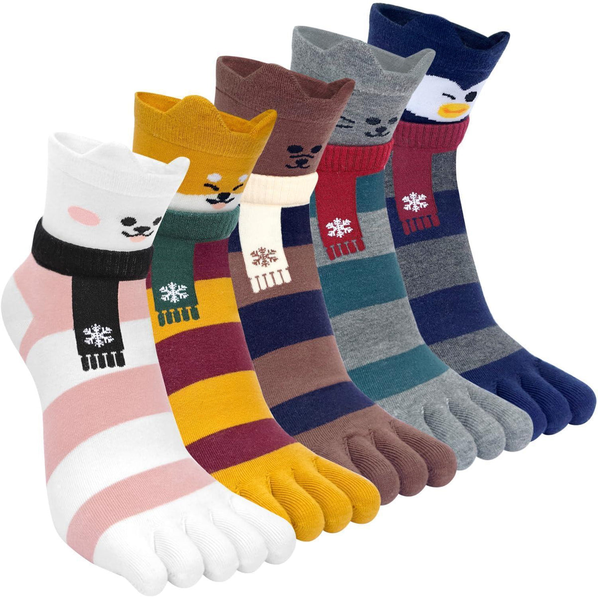 Damen Zehensocken Baumwolle Tier-Obst Muster 5er-Set Größe 35-40