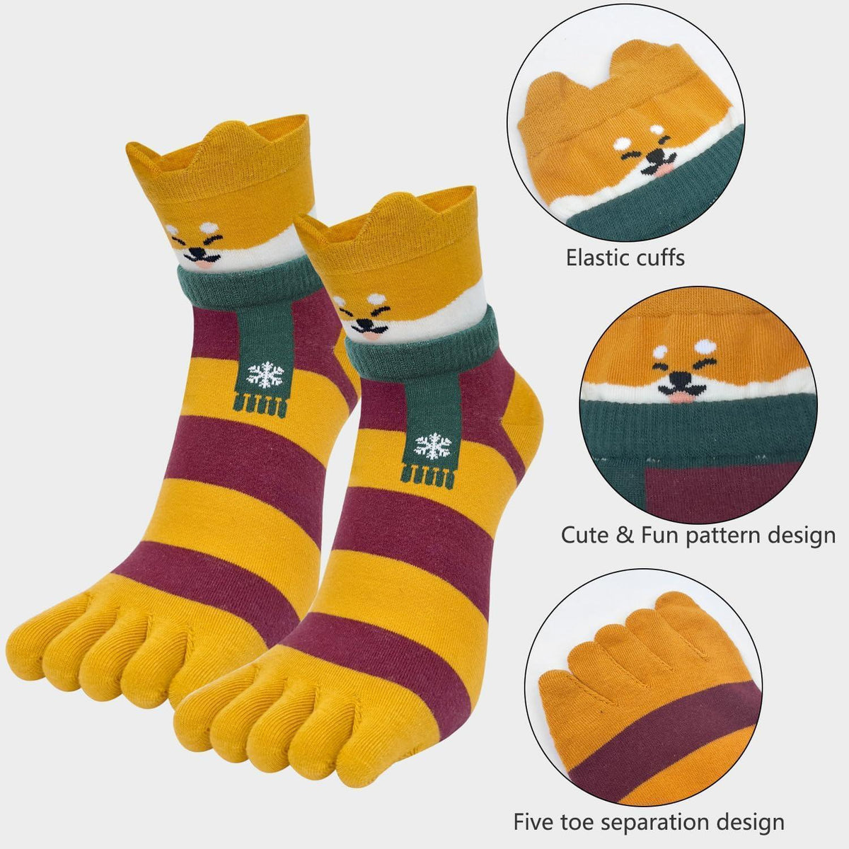 Damen Zehensocken Baumwolle Tier-Obst Muster 5er-Set Größe 35-40
