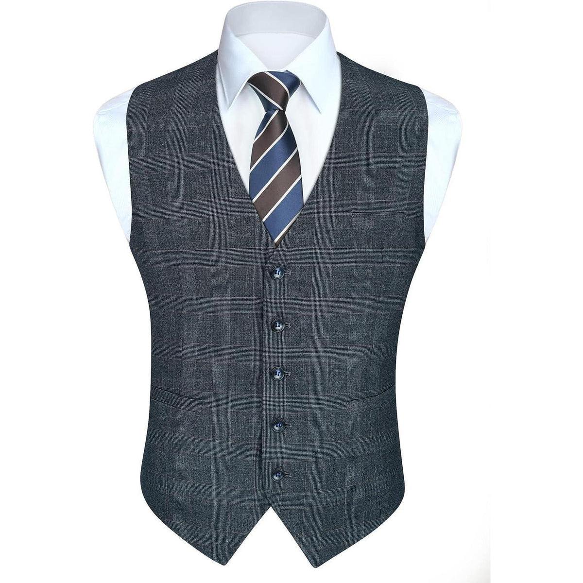 Herren Weste Kariert Baumwolle V-Ausschnitt Marineblau XL