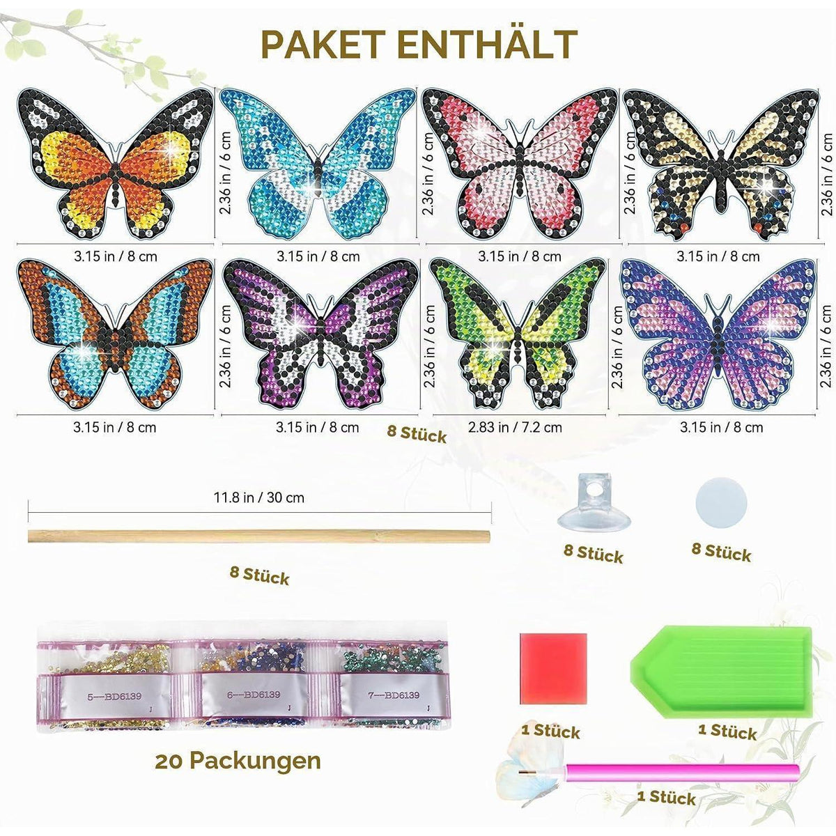 Diamant Painting Schmetterling Set 8er Pack für Anfänger