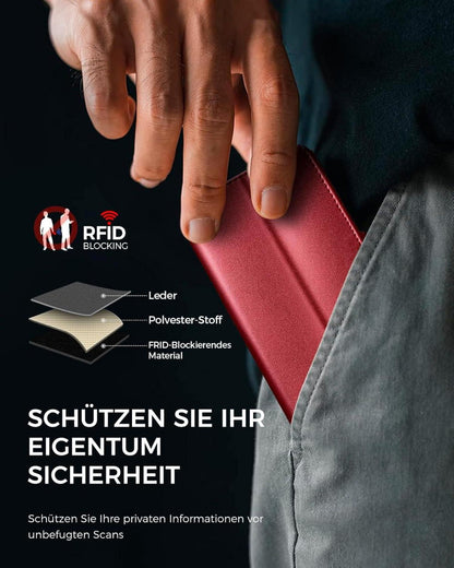 Samsung Galaxy A15 Handyhülle - Premium Lederhülle mit RFID Blocker, Standfunktion & Panzer Schutzglas, Rot