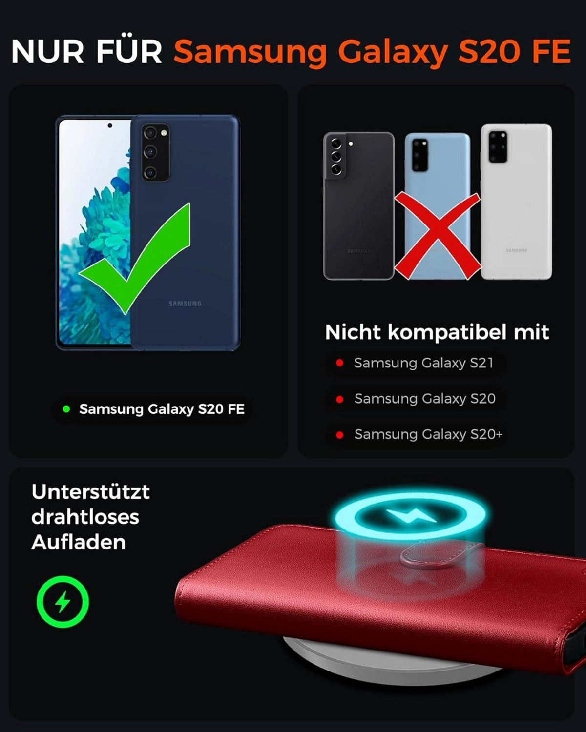 Samsung Galaxy S20 FE Handyhülle Premium Leder Schutz RFID Rot