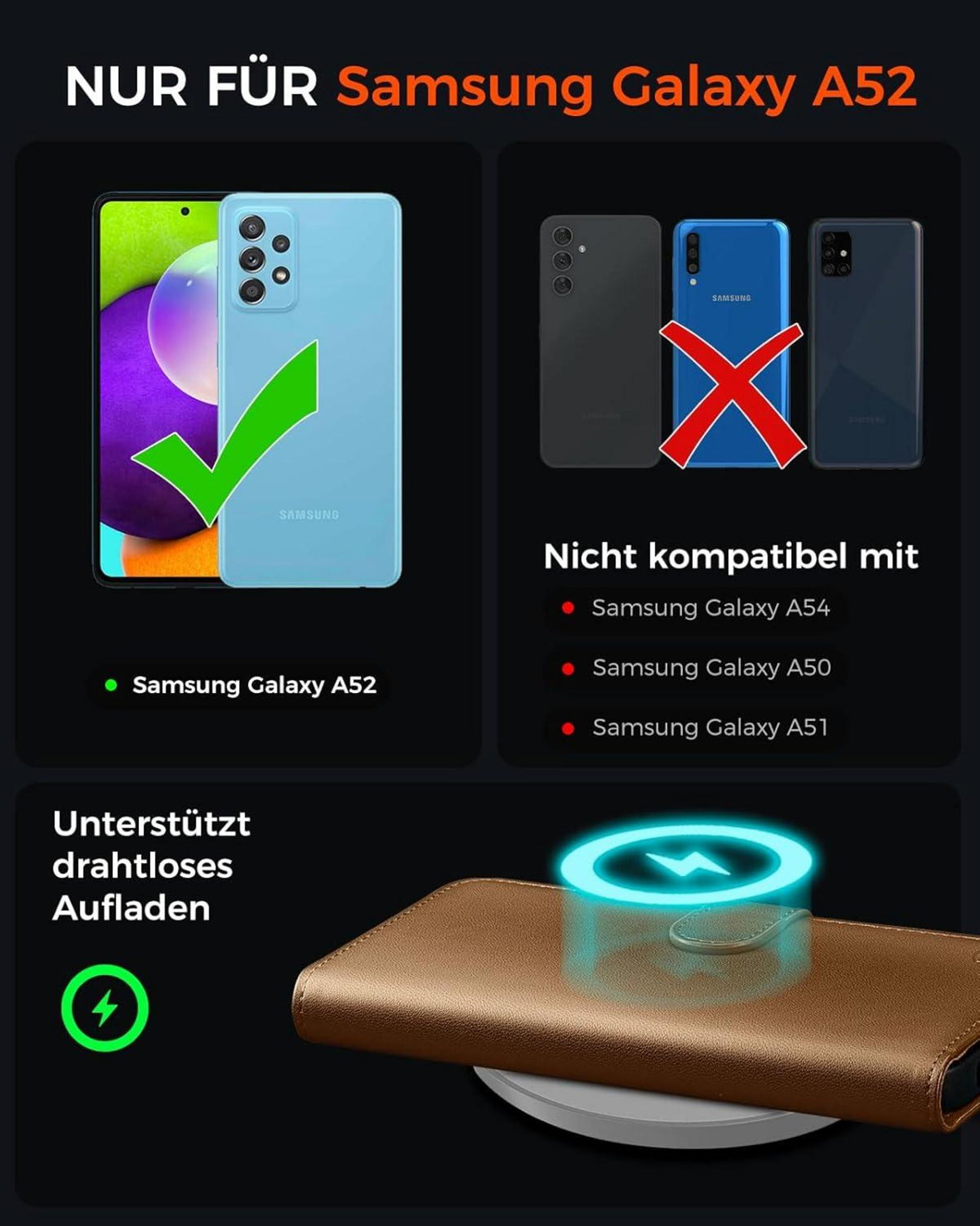 Samsung Galaxy A52S 5G Klapphülle mit Panzerglas Schutz - Braun