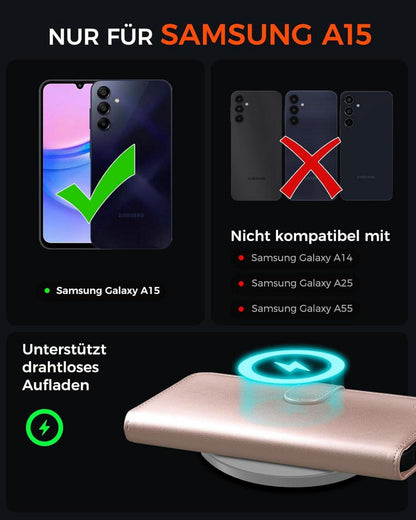 Samsung Galaxy A15 Handyhülle Rosegold RFID Lederhülle Schutzhülle